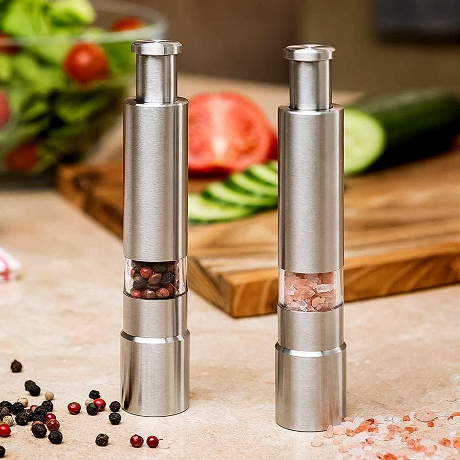 Stainless Steel Thumb Presser Salt and Pepper Grinder (1 Pc) Stainless Steel Thumb Presser Salt and Pepper Grinder (1 Pc)